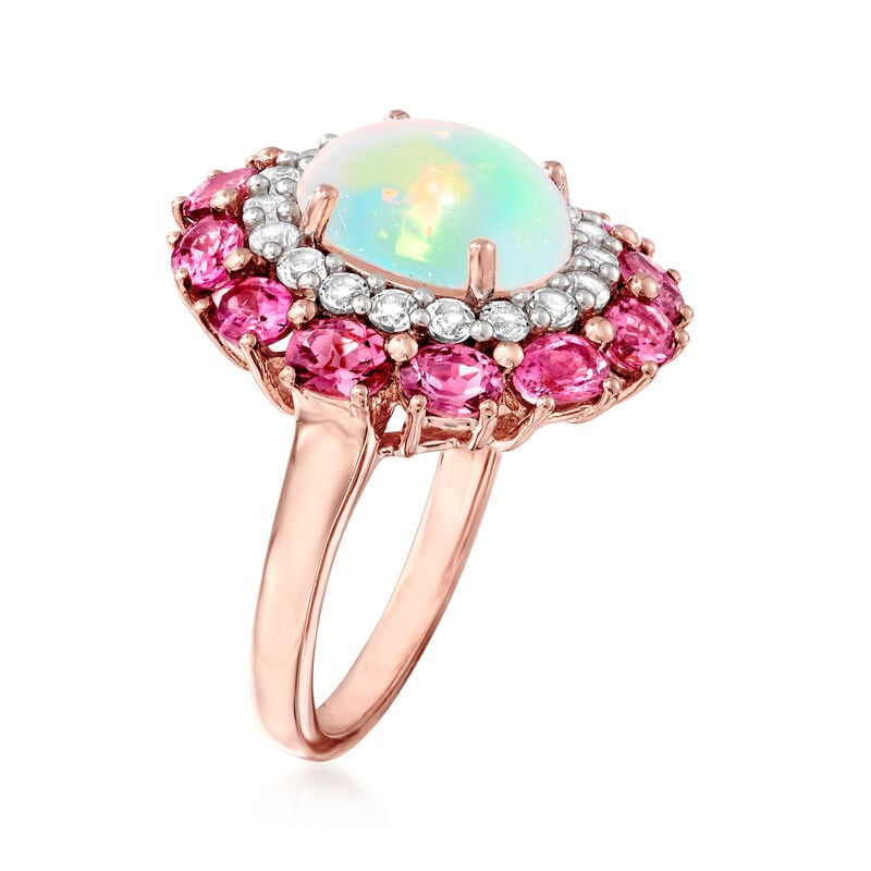 Ethiopian Opal, 1.50 ct. t.w. Pink Tourmaline and .60 ct. t.w. White Topaz Ring in 18kt Rose Gold Over Sterling image number 1