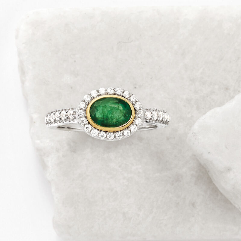 .70 Carat Emerald and .50 ct. t.w. White Zircon Ring in Sterling Silver with 14kt Yellow Gold image number 3