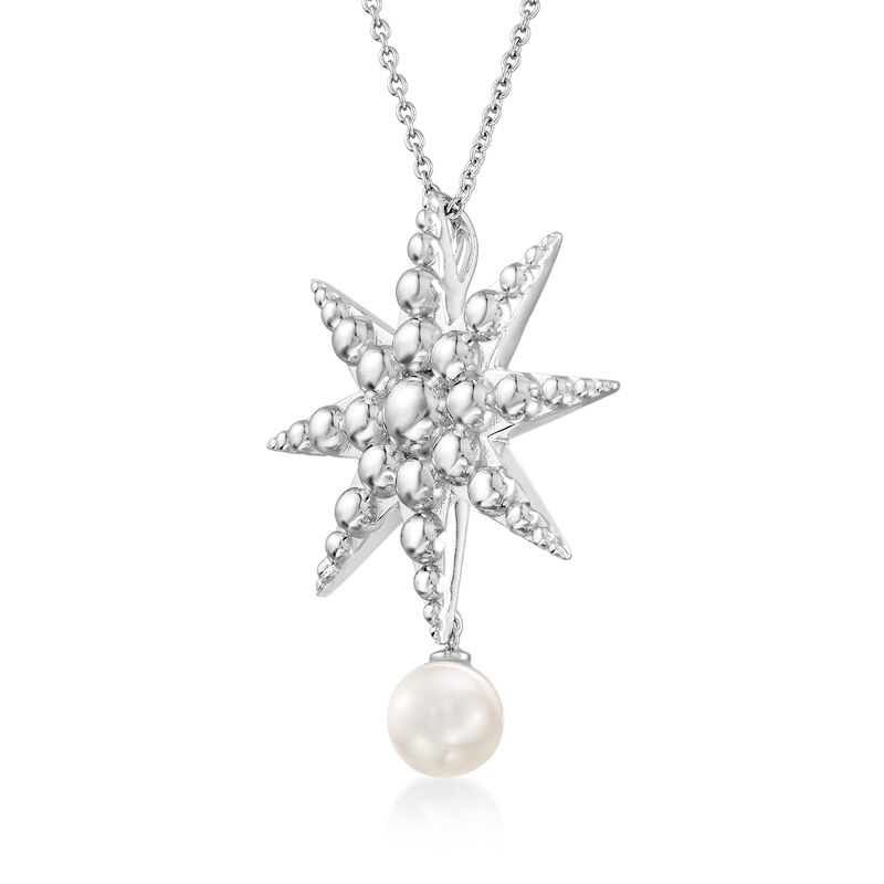 8.5-9mm Cultured Pearl Star Necklace in Sterling Silver image number 2