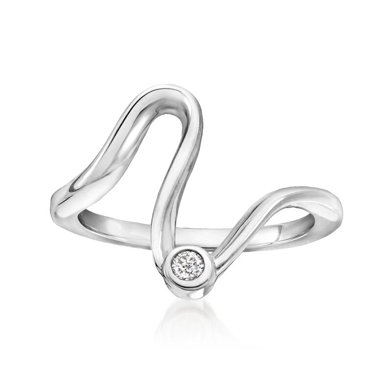 Bezel-Set Diamond Wave Ring in Sterling Silver image number 0