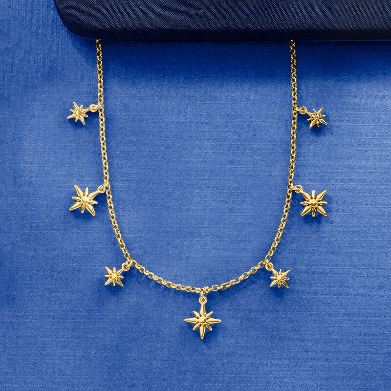 Italian 18kt Gold Over Sterling Star Station Necklace. 18" image number 2