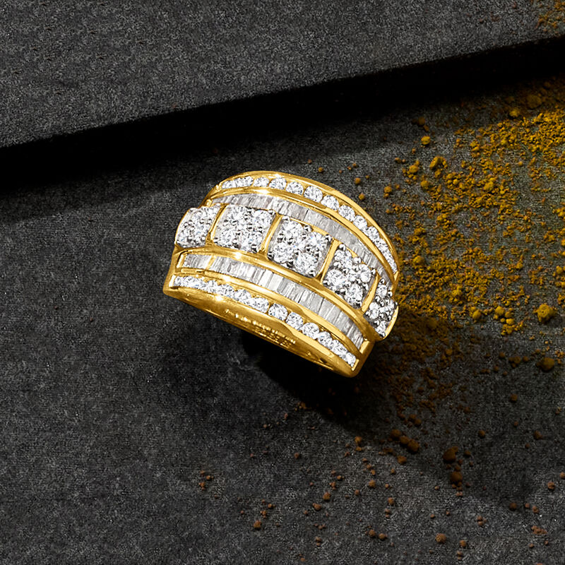 2.00 ct. t.w. Baguette and Round Diamond Multi-Row Ring in 18kt Gold Over Sterling image number 3