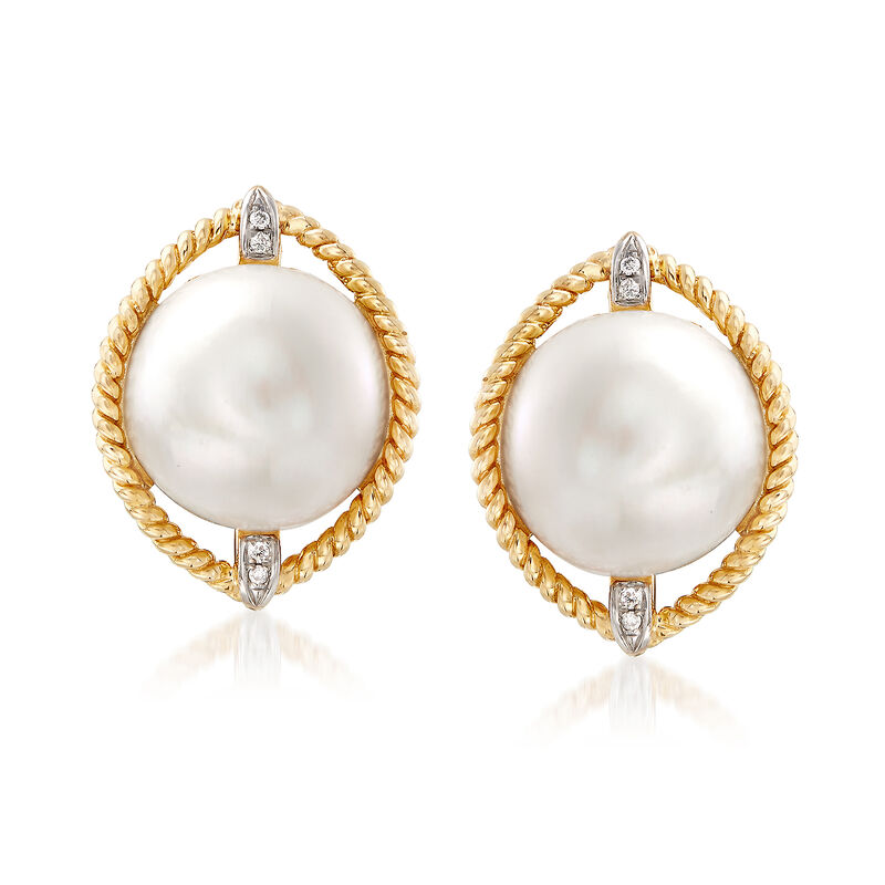 Mabe Pearl Earrings with Diamond Accents in 14kt Yellow Gold image number 0