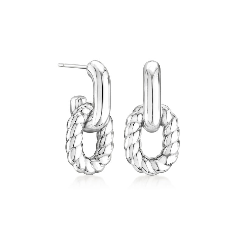 Sterling Silver Twisted Double-Link Drop Earrings  image number 2