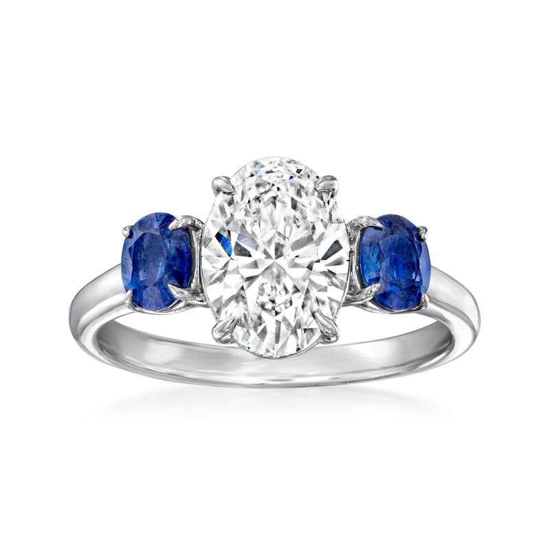2.00 Carat Lab-Grown Diamond Ring with 1.00 ct. t.w. Sapphires in 14kt White Gold image number 0