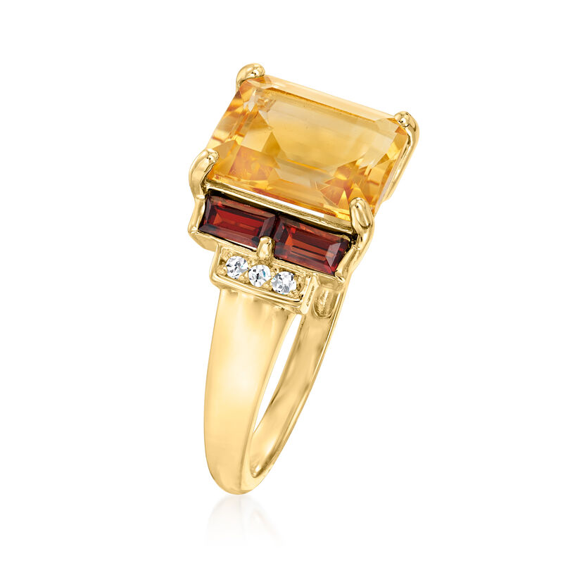 3.10 Carat Citrine and .50 ct. t.w. Garnet Ring with Diamond Accents in 14kt Yellow Gold image number 2