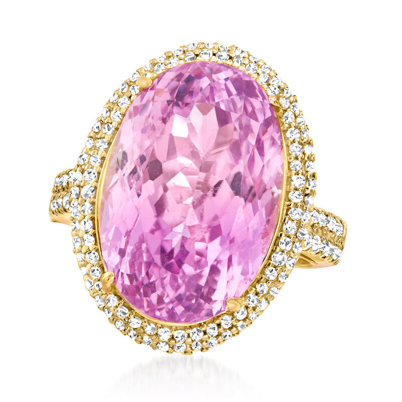 20.00 Carat Kunzite and 1.70 ct. t.w. White Zircon Ring in 14kt Yellow Gold image number 3