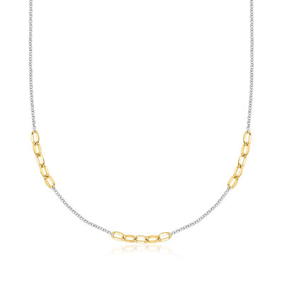 Sterling Silver and 18kt Gold Over Sterling Rolo-Chain Cable-Link Station Necklace