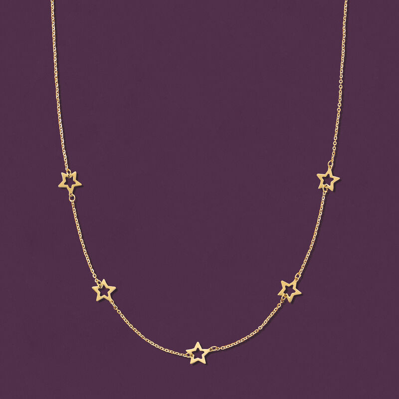 Italian 14kt Yellow Gold Open-Space Star Station Necklace image number 2