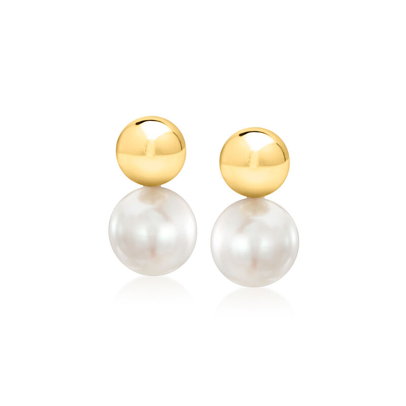 5mm 14kt Yellow Gold Bead and 6-6.5mm Cultured Pearl Earrings  image number 0
