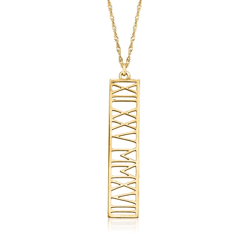 14kt Yellow Gold Personalized Roman Numeral Date Pendant Necklace image number 0