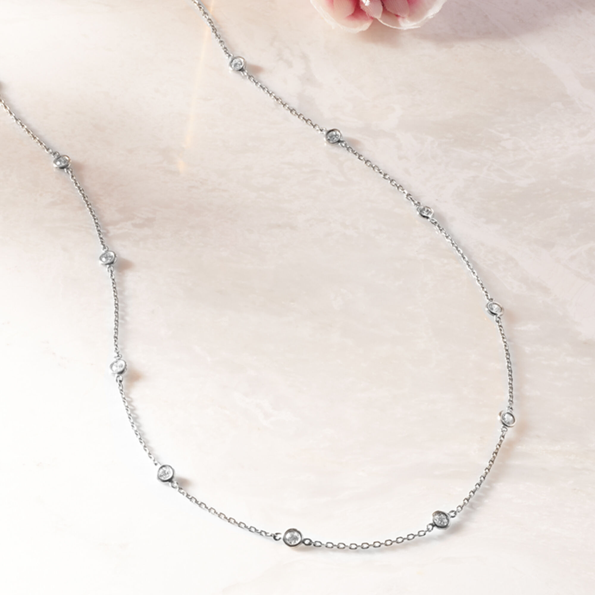 1.00 ct. t.w. Bezel Set Diamond Station Necklace in 14kt White Gold