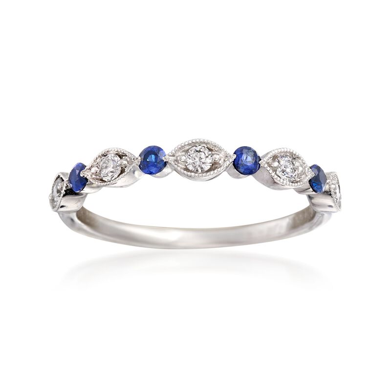 Henri Daussi .20 ct. t.w. Sapphire and .15 ct. t.w. Diamond Wedding Ring in 14kt White Gold image number 0