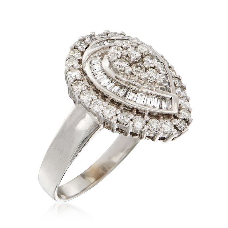 C. 1980 Vintage 1.10 ct. t.w. Diamond Teardrop Ring in 14kt White Gold. Size 7.5 image number 2
