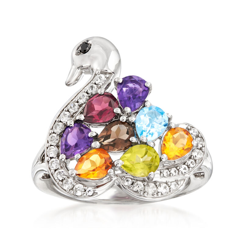 2.70 ct. t.w. Multi-Gemstone Swan Ring in Sterling Silver image number 0