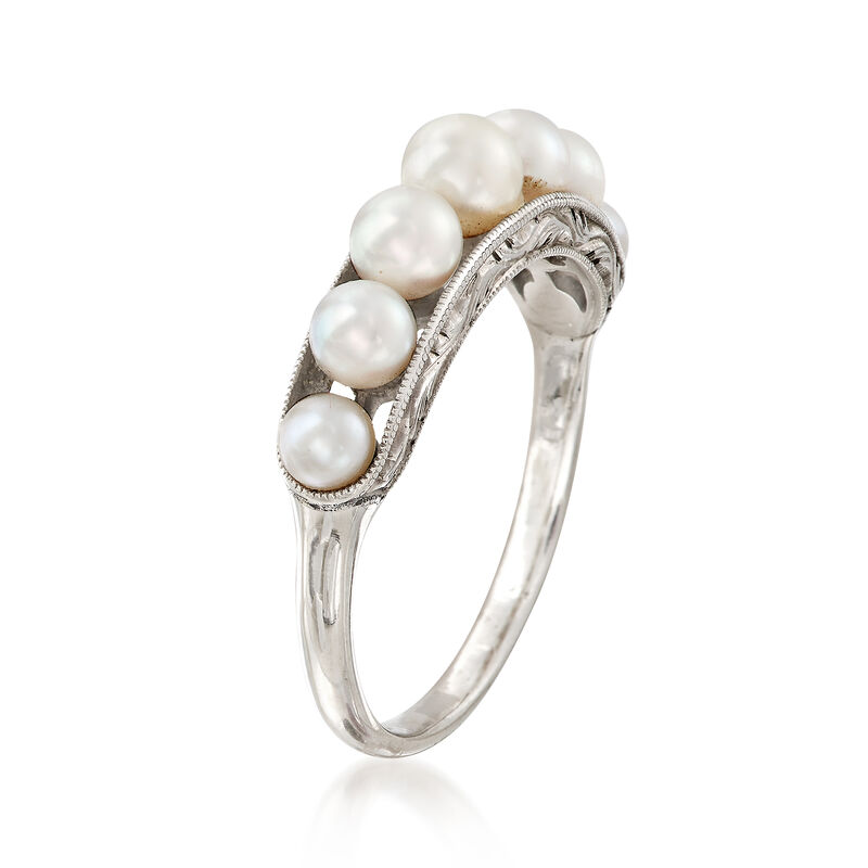 C. 1950 Vintage Cultured White Pearl Band Ring in 14kt White Gold. Size 5.5 image number 2