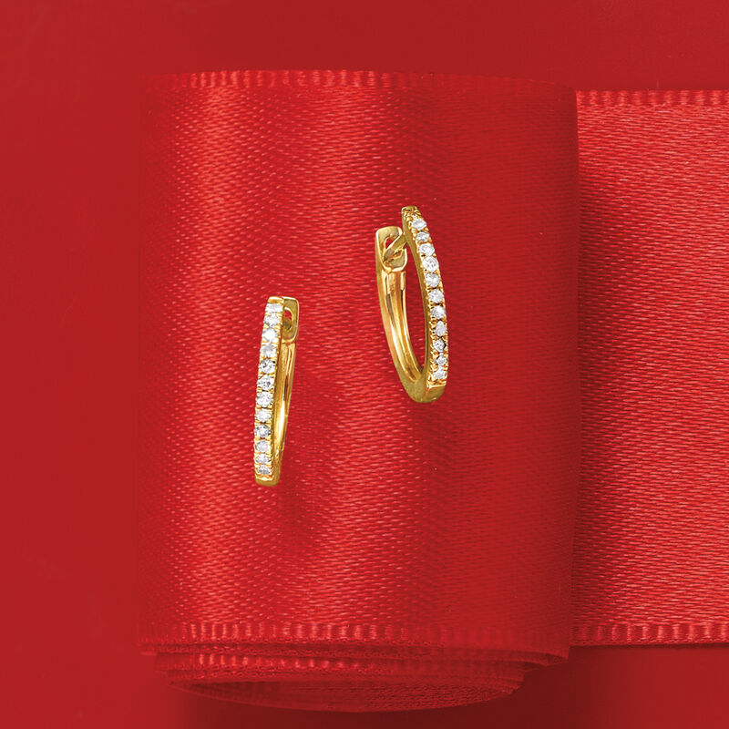 .10 ct. t.w. Diamond Huggie Hoop Earrings in 14kt Yellow Gold. 3/8&quot; image number 3