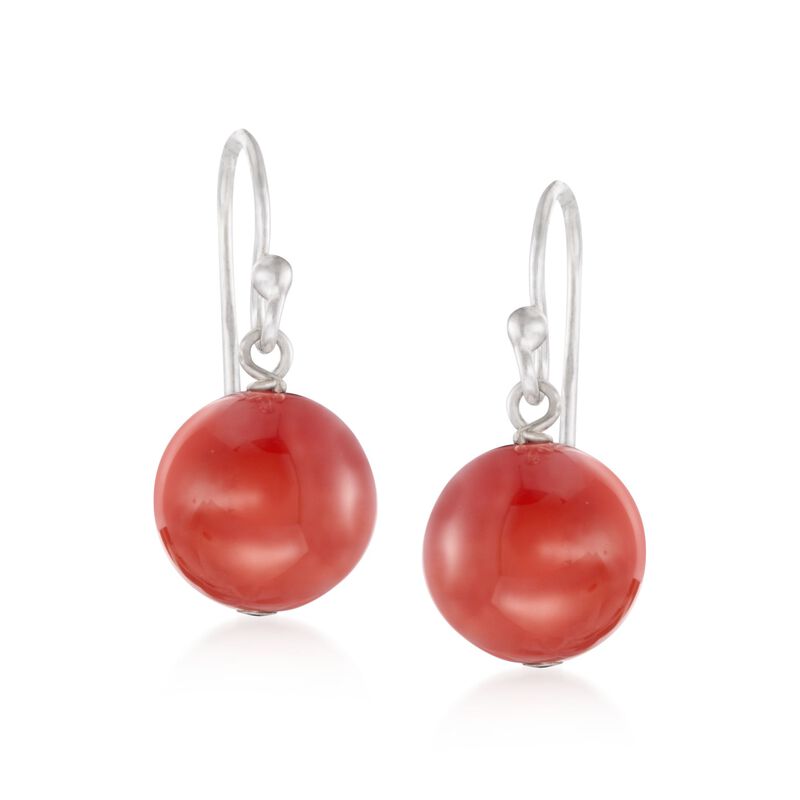 10mm Carnelian Jewelry Set: Beaded Necklace, Bracelet and Earrings in Sterling Silver. 18&quot; image number 3
