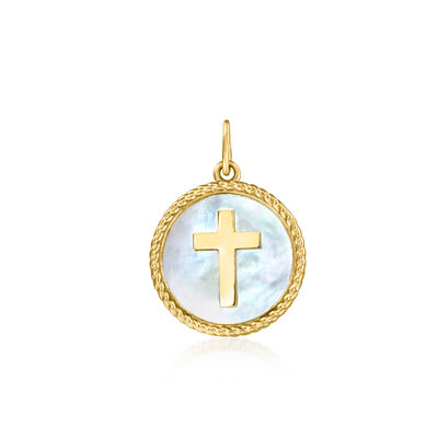 Italian Mother-of-Pearl Cross Charm in 14kt Yellow Gold
