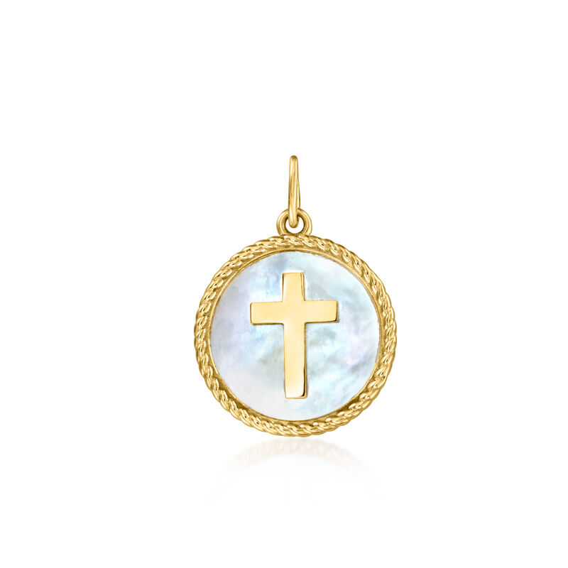 Italian Mother-of-Pearl Cross Charm in 14kt Yellow Gold image number 1