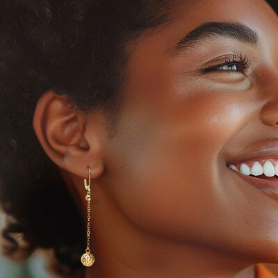 18kt Gold Over Sterling Diamond-Cut Ball Drop Earrings