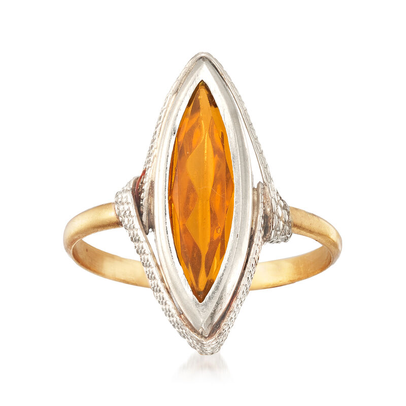 C. 1970 Vintage Yellow Glass Marquise Ring in 18kt Yellow Gold. Size 7 image number 0