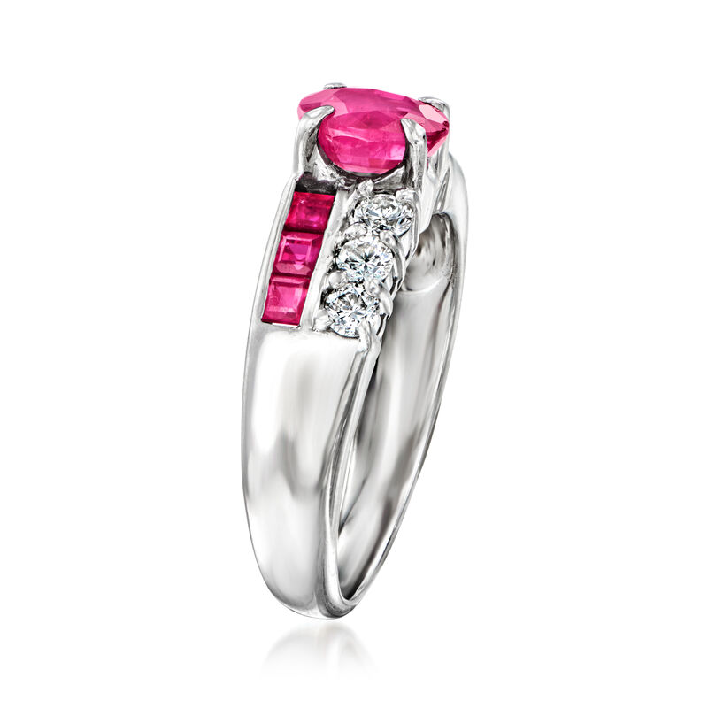 C. 1990 Vintage 1.25 ct. t.w. Ruby Ring with .27 ct. t.w. Diamonds in Platinum. Size 5 image number 2