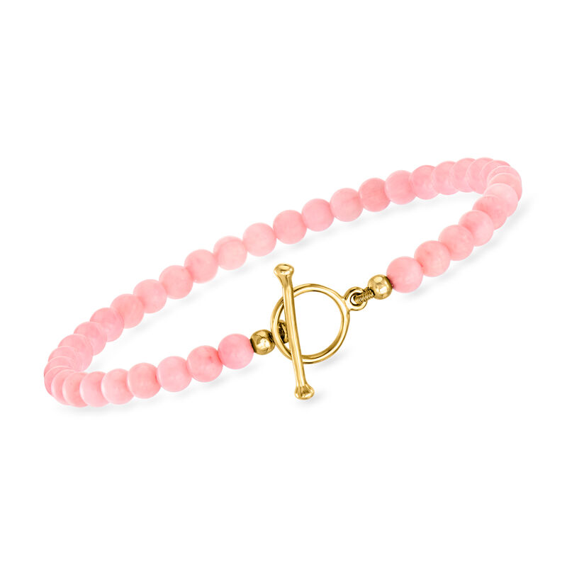 3.5-4mm Pink Coral Bead Charm-Compatible Toggle Bracelet in 18kt Gold Over Sterling image number 0