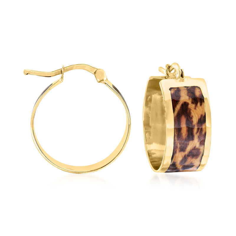 Italian Leopard-Print Enamel Hoop Earrings in 14kt Yellow Gold image number 0