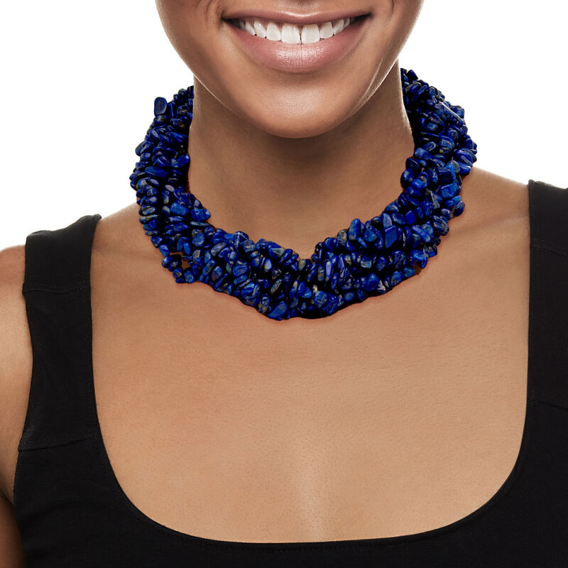 Lapis Torsade Necklace in Sterling Silver image number 1