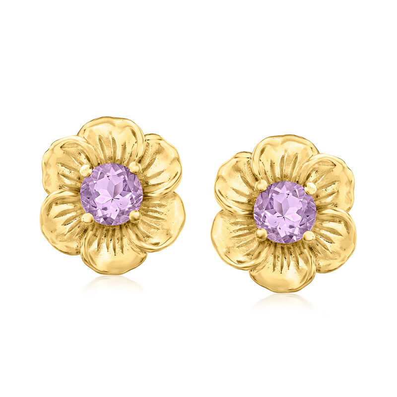 .80 ct. t.w. Amethyst Flower Earrings in 18kt Gold Over Sterling image number 0