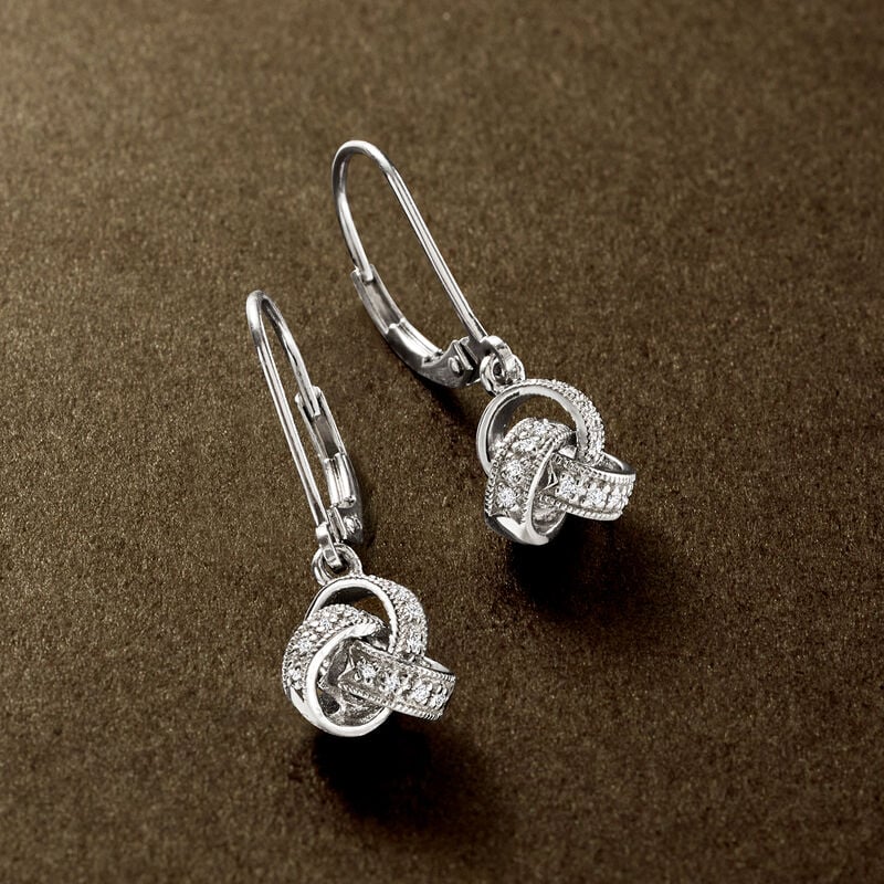 Diamond Love Knot Drop Earrings in Sterling Silver  image number 3