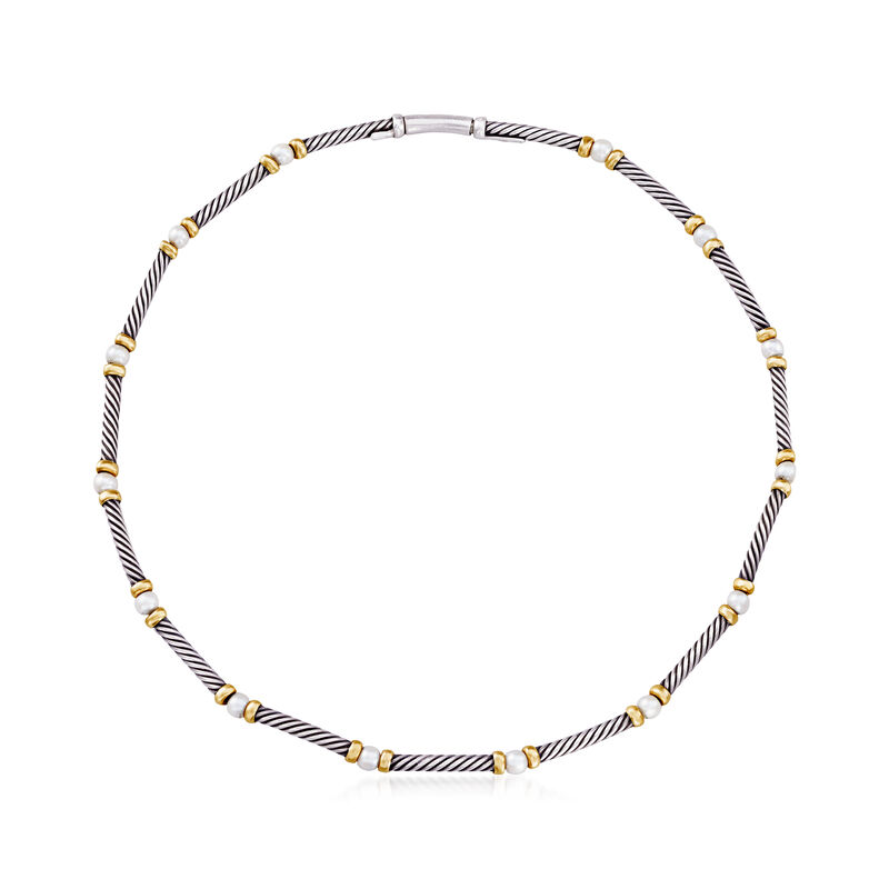 C. 1990 Vintage David Yurman 4mm Cultured Pearl Station Necklace in Sterling Silver and 14kt Yellow Gold image number 0