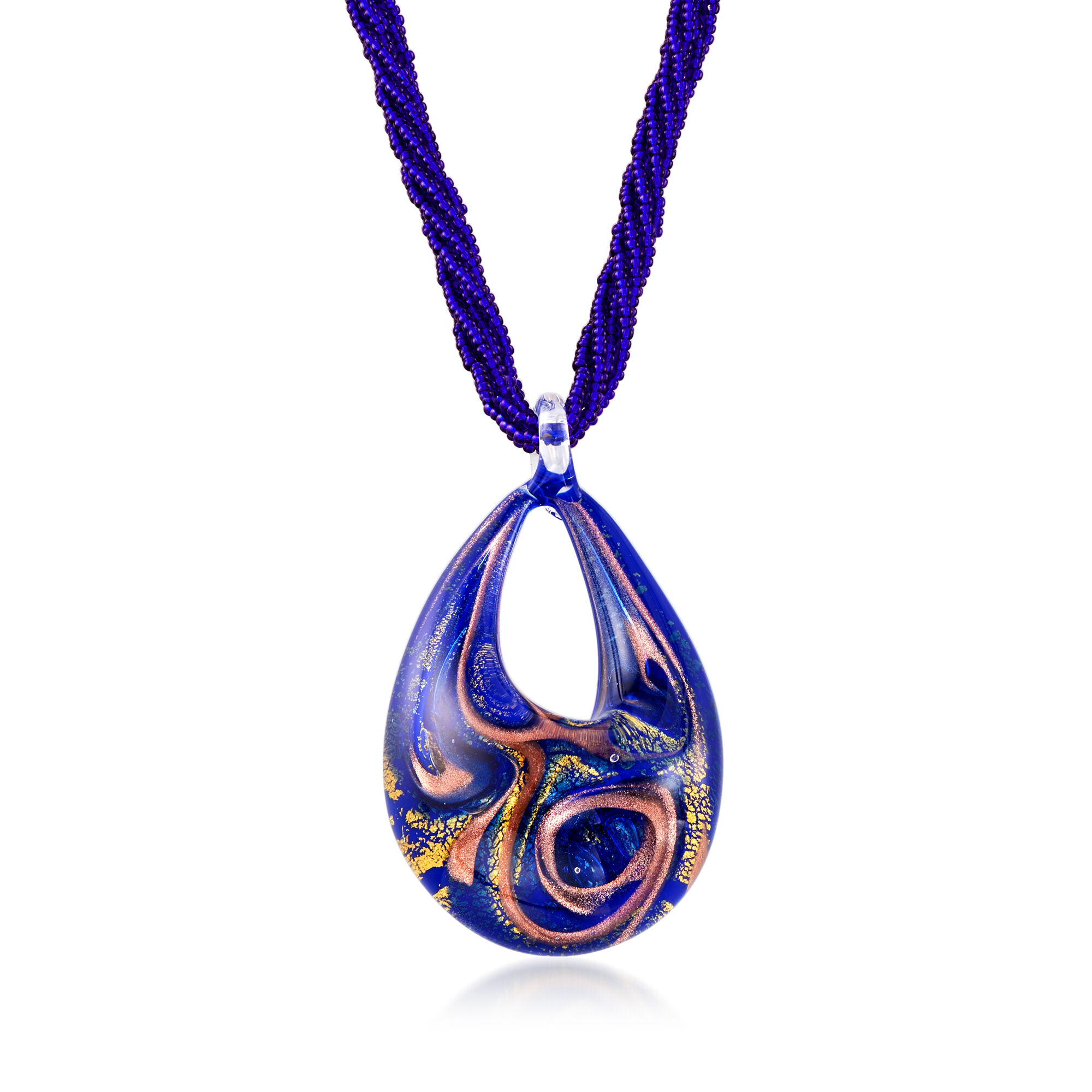 Italian Blue Murano Glass Pendant Necklace in 18kt Gold Over