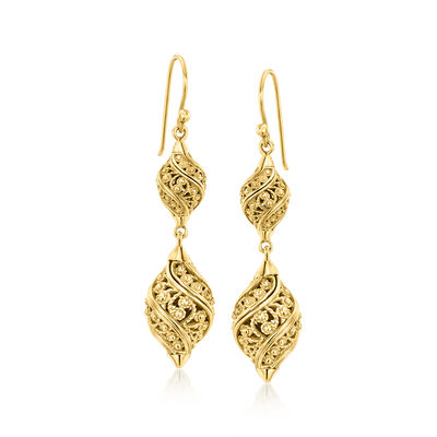 18kt Gold Over Sterling Filigree Double-Teardrop Earrings