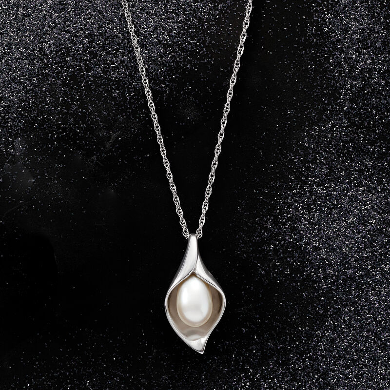 6.5-7mm Cultured Pearl Teardrop Pendant Necklace in Sterling Silver image number 2