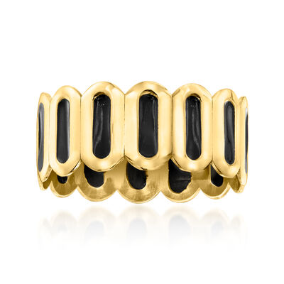 Italian Black Enamel Inlay Ring in 14kt Yellow Gold