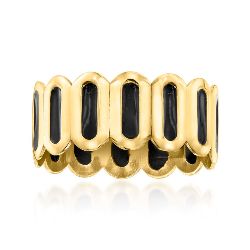 Italian Black Enamel Inlay Ring in 14kt Yellow Gold. Size 7 image number 0