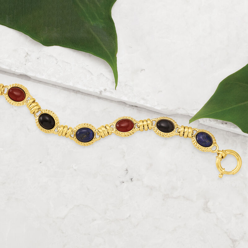 Black Onyx, Lapis and Orange Agate Station Bracelet in 18kt Gold Over Sterling image number 2