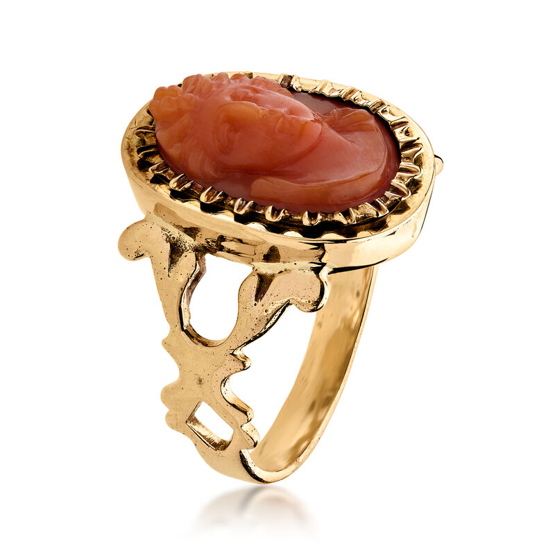 C. 1950 Vintage Coral Cameo Ring in 9kt Gold. Size 7.25 image number 2