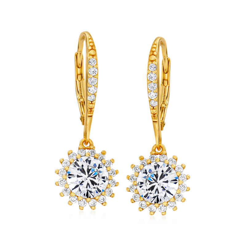 3.10 ct. t.w. CZ Flower Drop Earrings in 18kt Gold Over Sterling image number 0