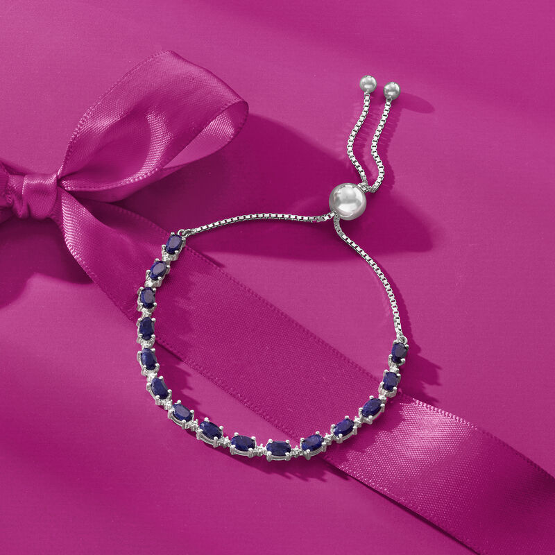 4.50 ct. t.w. Sapphire Bolo Bracelet with Diamonds in Sterling Silver image number 3