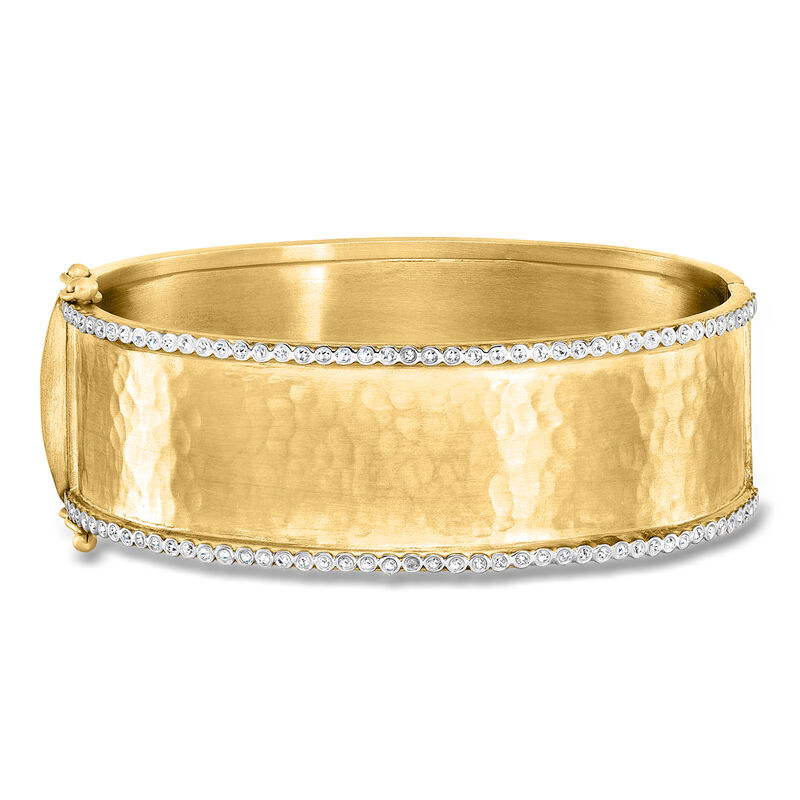 .45 ct. t.w. Diamond Hammered Bangle Bracelet in 14kt Yellow Gold. 7" image number 0
