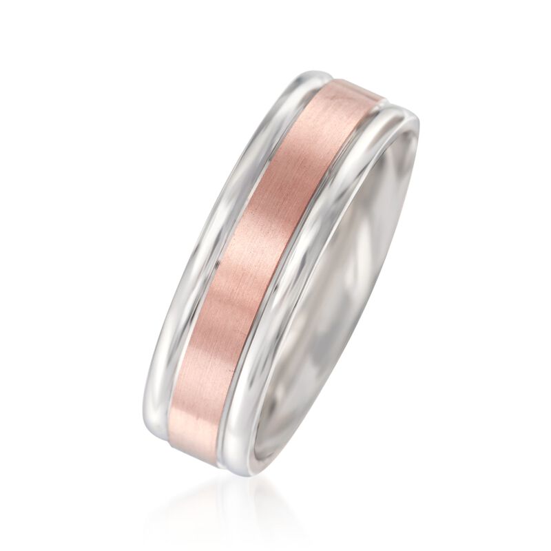 Men's 7mm 14kt White and Rose Gold Wedding Ring image number 1