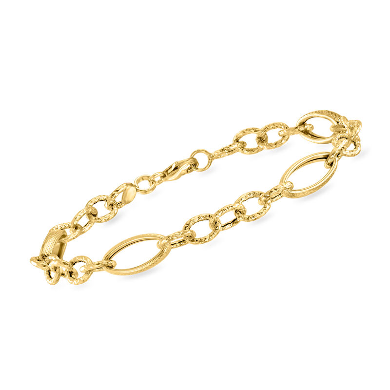 Italian 14kt Yellow Gold Alternating Cable and Oval-Link Bracelet image number 0