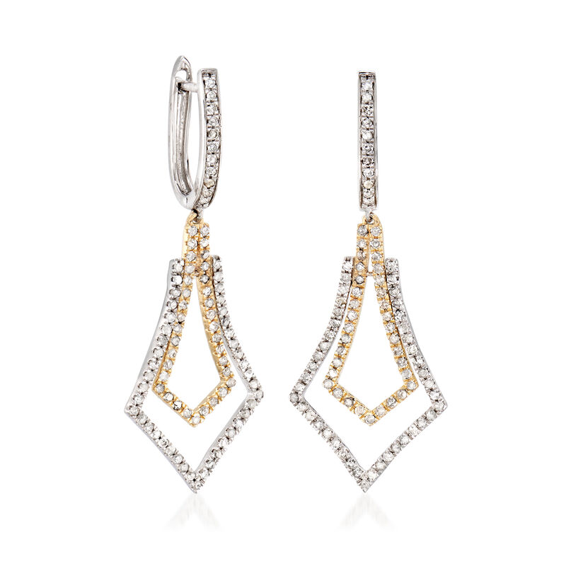 1.00 ct. t.w. Diamond Drop Earrings in Sterling Silver and 14kt Yellow Gold image number 2