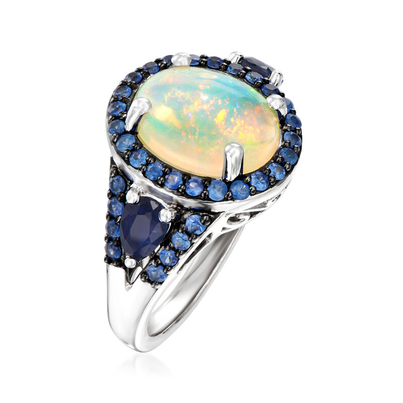 Opal and 1.30 ct. t.w. Sapphire Ring in Sterling Silver image number 2