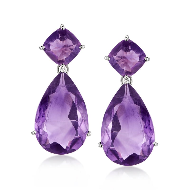 20.00 ct. t.w. Amethyst Drop Earrings in Sterling Silver image number 0