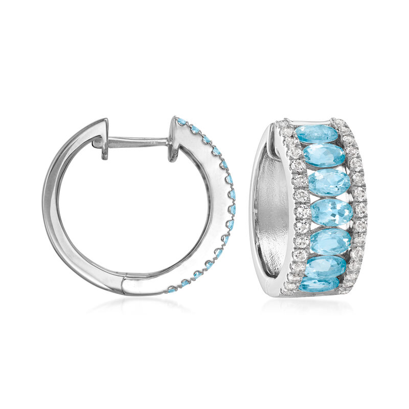 2.80 ct. t.w. Aquamarine and 1.20 ct. t.w. White Topaz Hoop Earrings in Sterling Silver image number 0