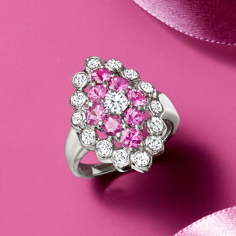 C. 1990 Vintage 1.40 ct. t.w. Pink Sapphire and .90 ct. t.w. Diamond Cocktail Ring in Platinum. Size 5 image number 3